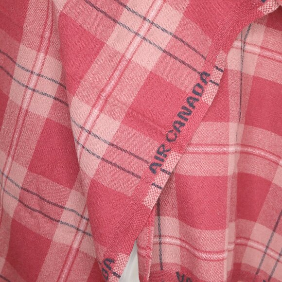Vintage Air Canada Plaid Wool Blanket Red Checked Retro 70s Travel Red Pink Navy - Picture 6 of 9